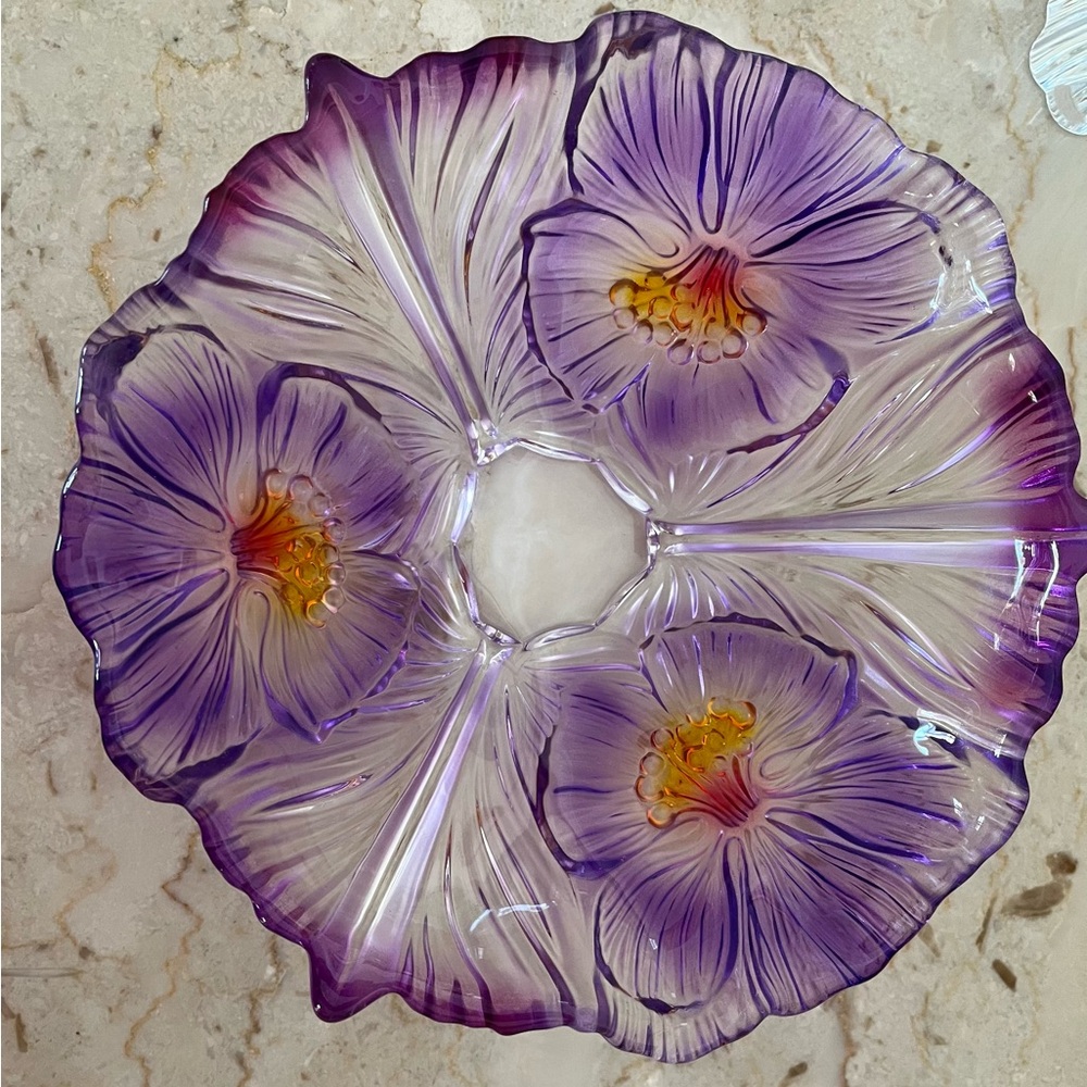 Glass tray purple and yellow color